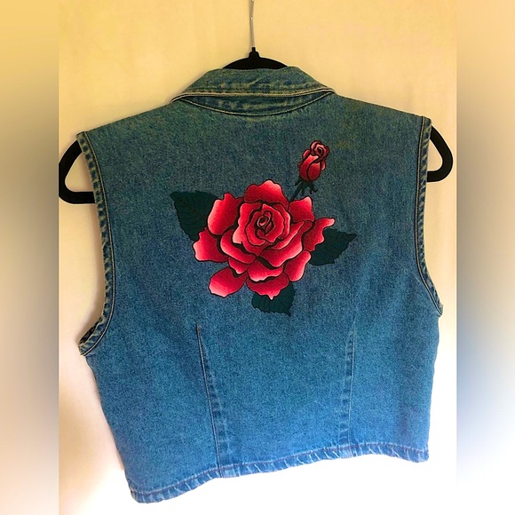 Floral Blue Denim Jean Vest - Picture 2 of 4